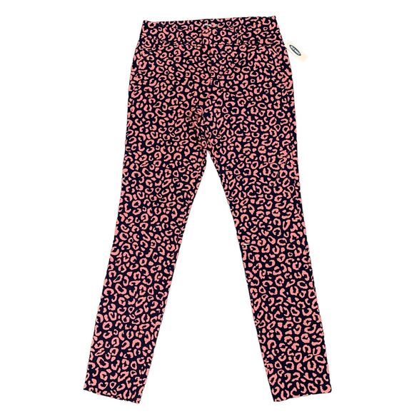 Old Navy Pants Womens 4 T Tall Pink Navy Pixie Ankle Leopard Print Soft Twill - Picture 1 of 13